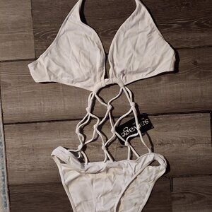 Y2K Sauvage Macrame White Large Monokini Swimsuit RARE NEW!